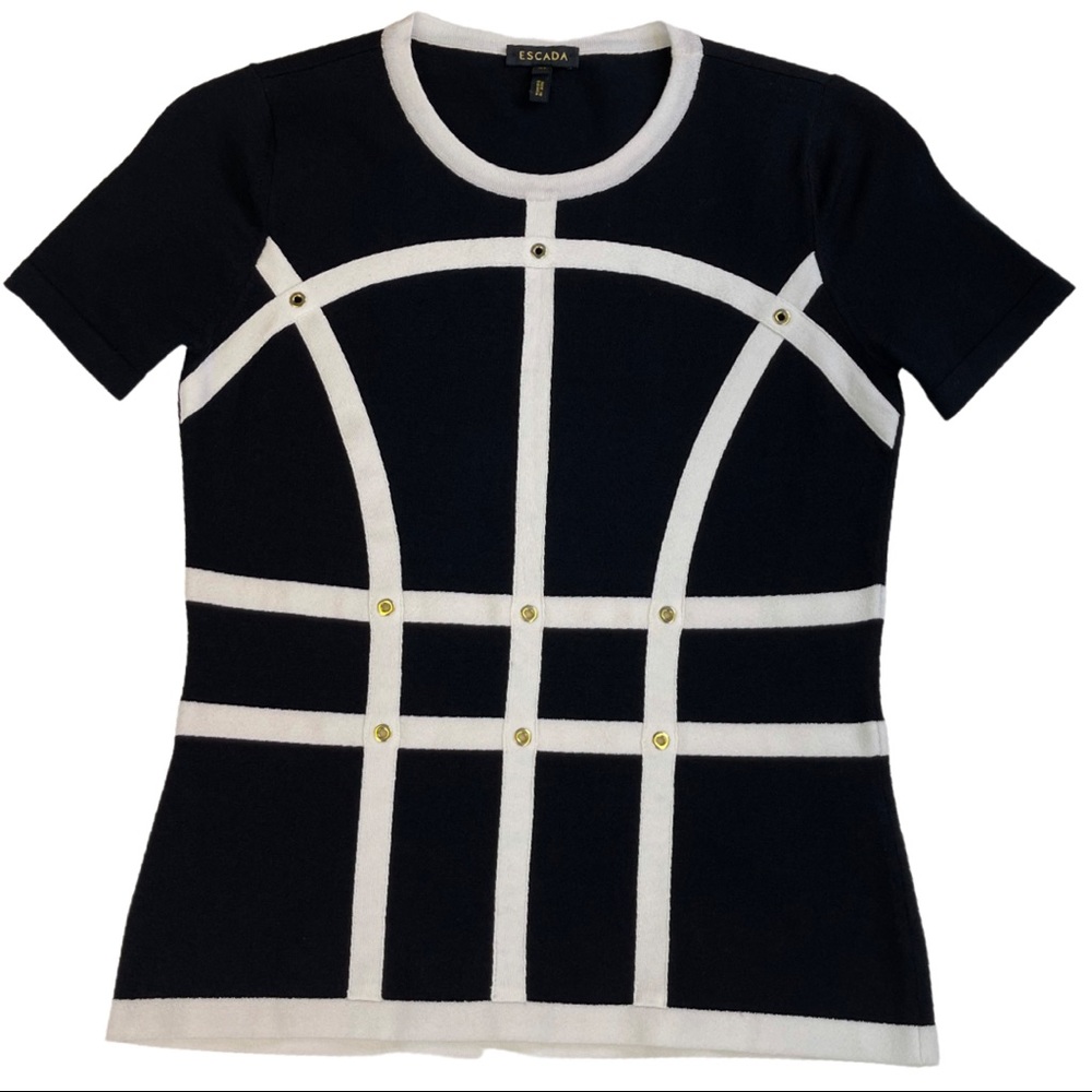 Escada Short Sleeve Black White Gold Shirt Medium